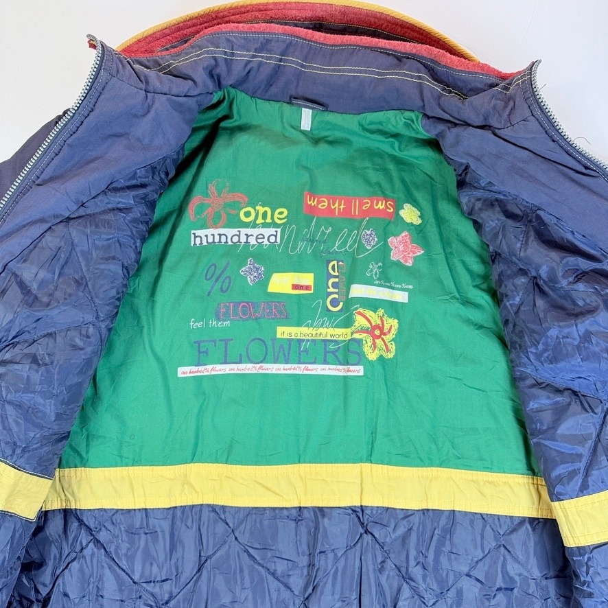 One Hundred Flowers Jacket Mens Medium Blue Vintage Quilted Colorblock Hooded — image 3 of 8